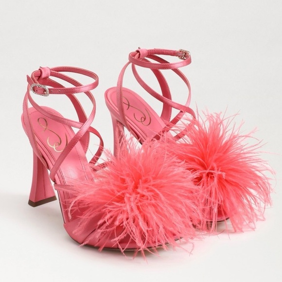 Sam Edelman Shoes - Sam Edelman Layton Feather Strappy Heels Rose Quartz Statement Sandal NWT Size 5